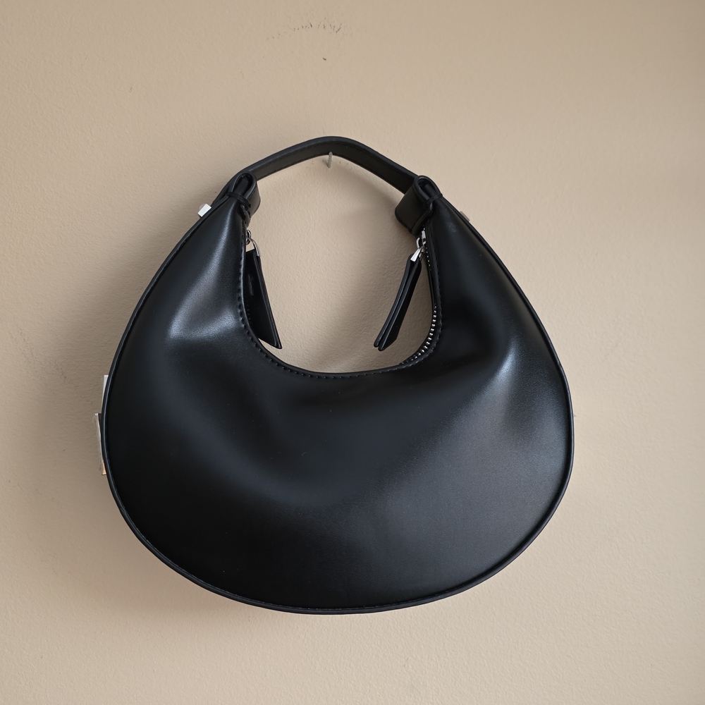 NWOT Black Faux Leather Crescent Moon Mini Hobo Style Bag